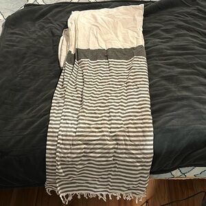 Fabric shower curtain with tassels